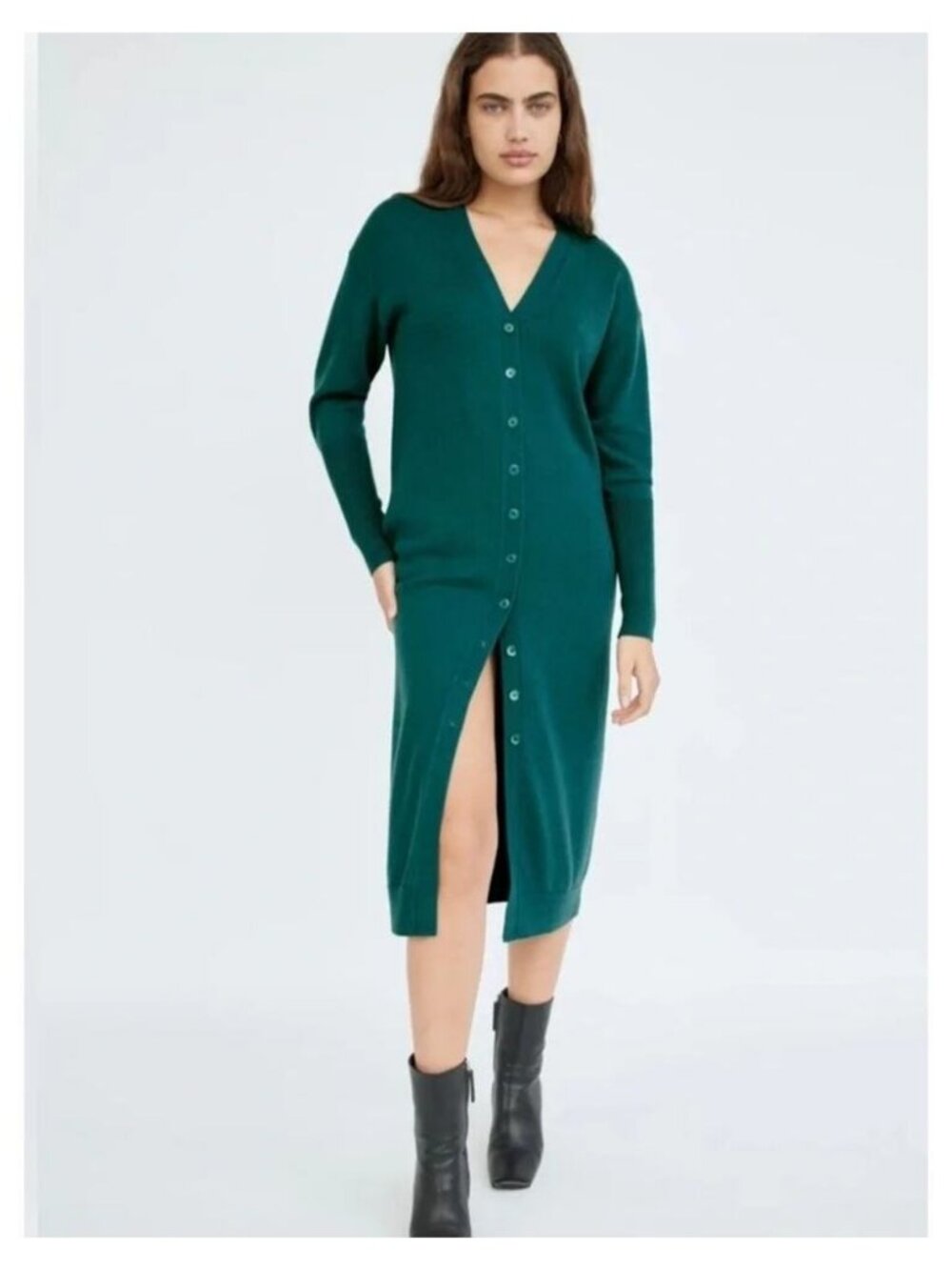 WILFRED Aritzia Utopia Merino Wool Knit Midi Dress in Suave Green Size XS